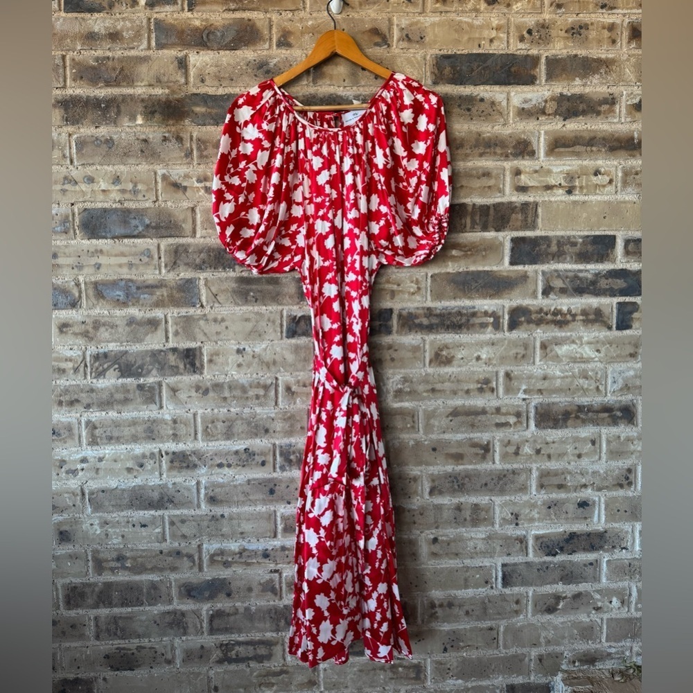 NWT Never a Wallflower Red and White Floral Maxi Dress Size M silk Anthropologie
